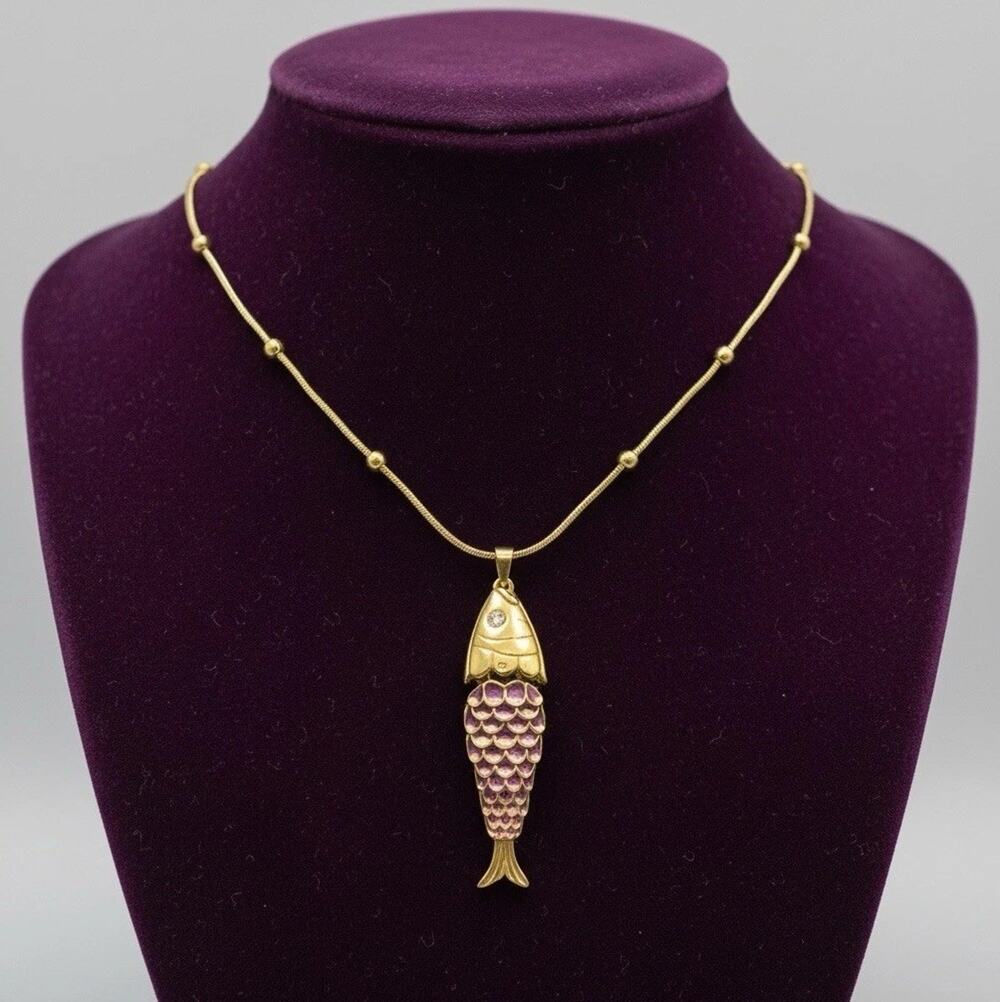 Madewell Fish Goldfish Necklace Pendant Marine Nautical Gold Boho Coastal Beach
